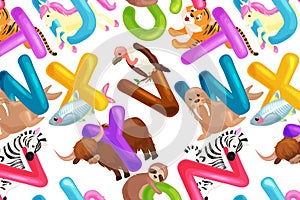 Set of animals alphabet for kids letters, cartoon fun abc education in preschool