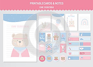 Set of animals and cute vector cards,bears,baby shower,printable,  tags,cards,templates,Notes,Stickers, Labels,Scrap booking, Con