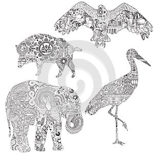 Set of animals with ethnic ornaments