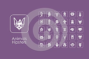 Set of animals hipsters simple icons