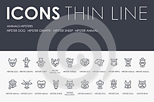 ANIMALS HIPSTERS Thin Line Icons