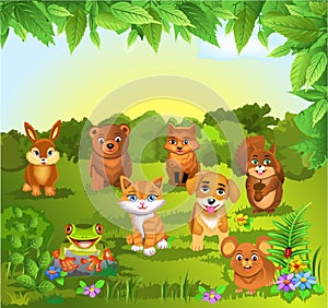 Set of animals on a natural background