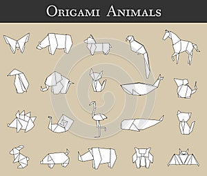 Set of Animals origami vector