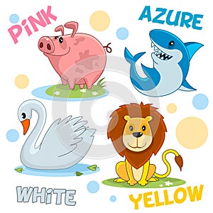 Set of animals pink, white, yellow and azure.