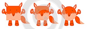 A set of animals of square and round shape. Vector illustration of a fox