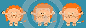 A set of animals of square and round shape. Vector illustration of a lion