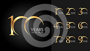 Set of anniversary badges. Golden anniversary celebration emblem design for company profile, booklet, leaflet, magazine, brochure