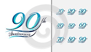 Set of anniversary Calligraphic and Typographic. Colorful anniversary celebration lettering design for booklet, leaflet, magazine
