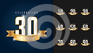 Set of anniversary logotype. Anniversary celebration emblem with
