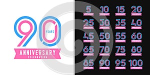 Set of anniversary logotype. Colorful anniversary celebration emblem design for company profile, booklet, leaflet, magazine,