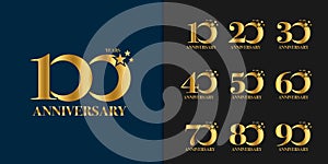 Set of anniversary logotype. Golden anniversary celebration emblem design.