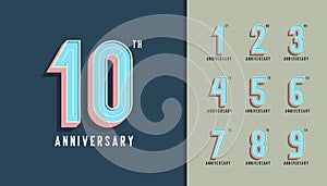 Set of anniversary logotype. Modern anniversary celebration with pastel color. Design for company profile, booklet, leaflet, photo