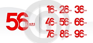 set anniversary logotype red flat color on white background for celebration moment