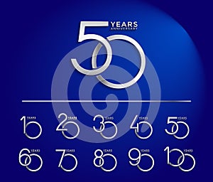 set anniversary silver color logotype style with overlapping number on blue background