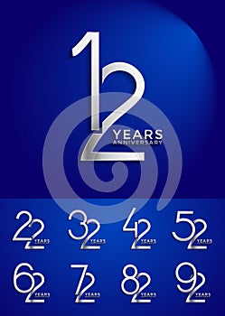 set anniversary silver color logotype style with overlapping number on blue background