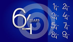 set anniversary silver color logotype style with overlapping number on blue background