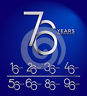 set anniversary silver color logotype style with overlapping number on blue background