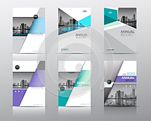 Set of 6 annual reports cover brochure flyer design template. with abstract background