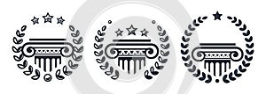 Set of antique columns with wreath. Museum, bank, library, theater, justice icons. Vector EPS 10