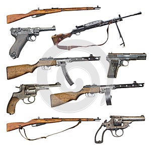 Set of antique firearms weapons