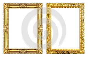 Set 2 - Antique golden frame isolated on white background, clipping path