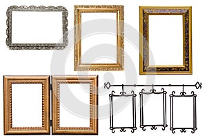 Set of antique metal and wooden picture frame