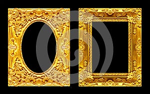 Set 2 - Antique picture golden frame isolated on black background, clipping path