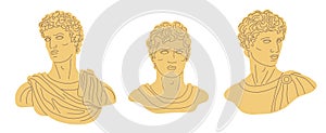 Set of antique statue head of greek man sculpture. Ingenious vector illustration of greek antique sculpture.