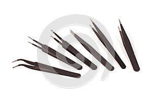 Set of antistatic tweezers isolated on the white background