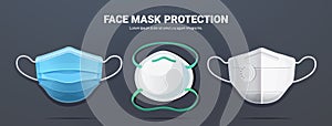 Set antiviral medical respiratory face masks protection against coronavirus covid-19 virus prevention