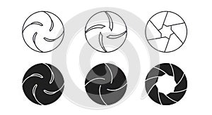 Set of aperture blades in outline and solid styles