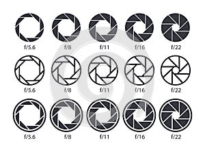 Set of aperture icons. Camera value lens diaphragm and shutter icons