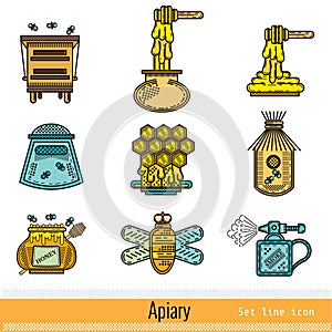 Set of apiary roduct outline web color icons isolated