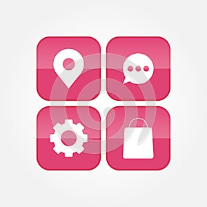 Set of app icons illustration. navigation, chat, setting and shopping symbol vector template