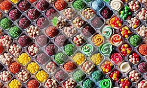 a set of appetising little cakes seen from above, seamless, tileable