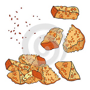 Set with appetizer bread croutons vector illustration