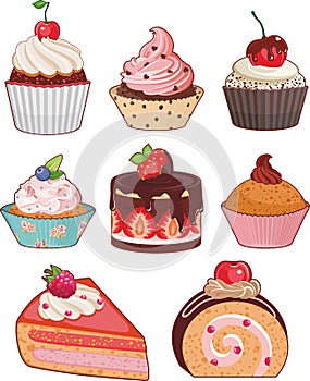 Set of appetizing cakes