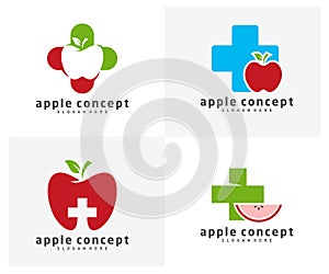 Set of Apple Health logo design vector template, Fruits Apple icon symbol