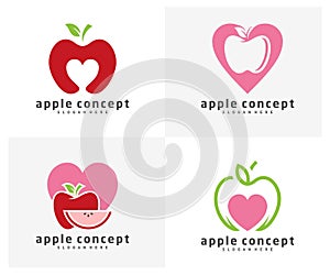 Set of Apple Love logo design vector template, Fruits Apple icon symbol