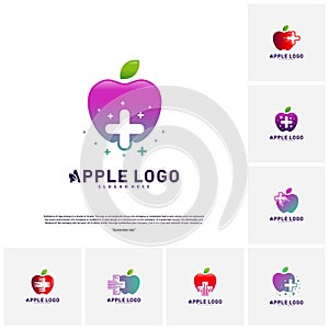 Set of Apple with Medical Plus logo design concept vector. Health Apple Logo vector. Icon symbol