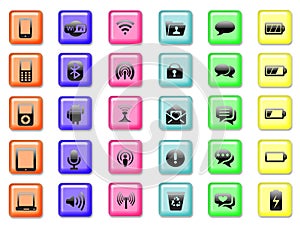 Set of application and communication icon buttons background