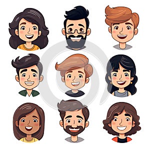 Set of Appreciative Faces: Cartoon Style AI Generated photo