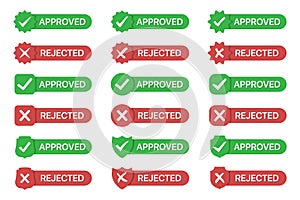 Set of approved and rejected badges icon in a flat design