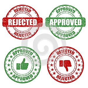 Set of approved and rejected rubber stamp on a white background