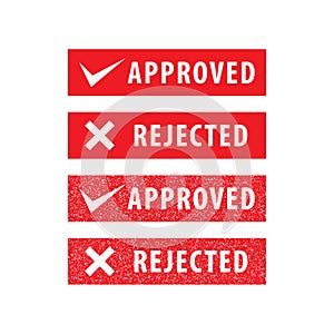 Set of Approved and Rejected Stamp vector illustration isolated on white background. Sign, label, red color