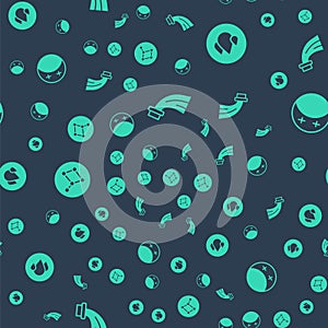 Set Aquarius zodiac, Water drop, Great Bear constellation and Eclipse of the sun on seamless pattern. Vector