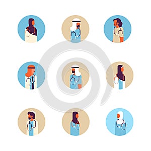 Set arab man woman medical doctor stethoscope healthcare concept profile icon arabic male female avatar portrait flat