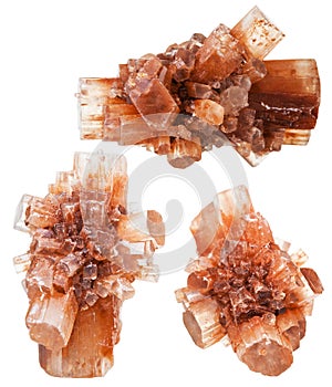 Set of Aragonite mineral gem stones isolated