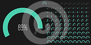 Set of arc percentage progress bar from 0 to 100