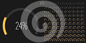 Set of arc percentage progress bar from 0 to 100